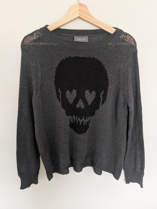 Wooden Ships Sweaters - Wooden Ships Women's Gray Skull Heart Eye Sweater Cotton Blend Knit XS/Small